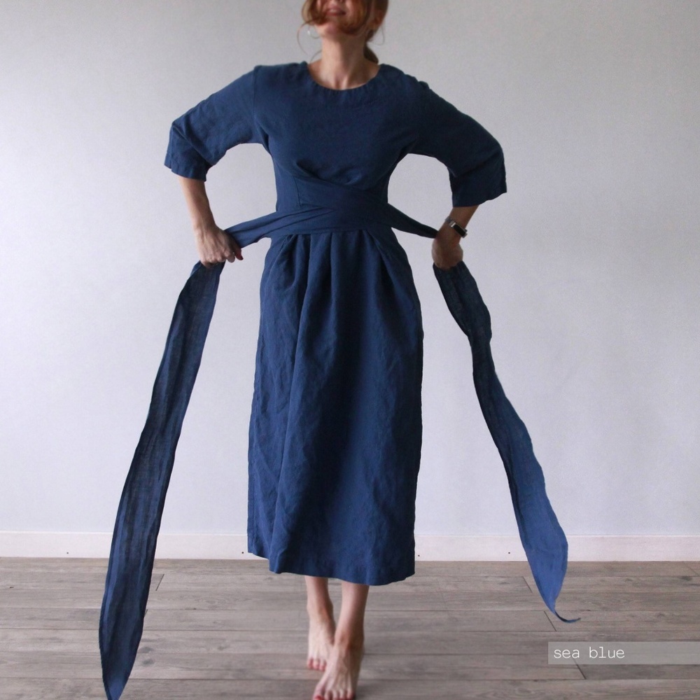 Len.Ok Wrap Around Linen Dress Long - Picture 3 of 6